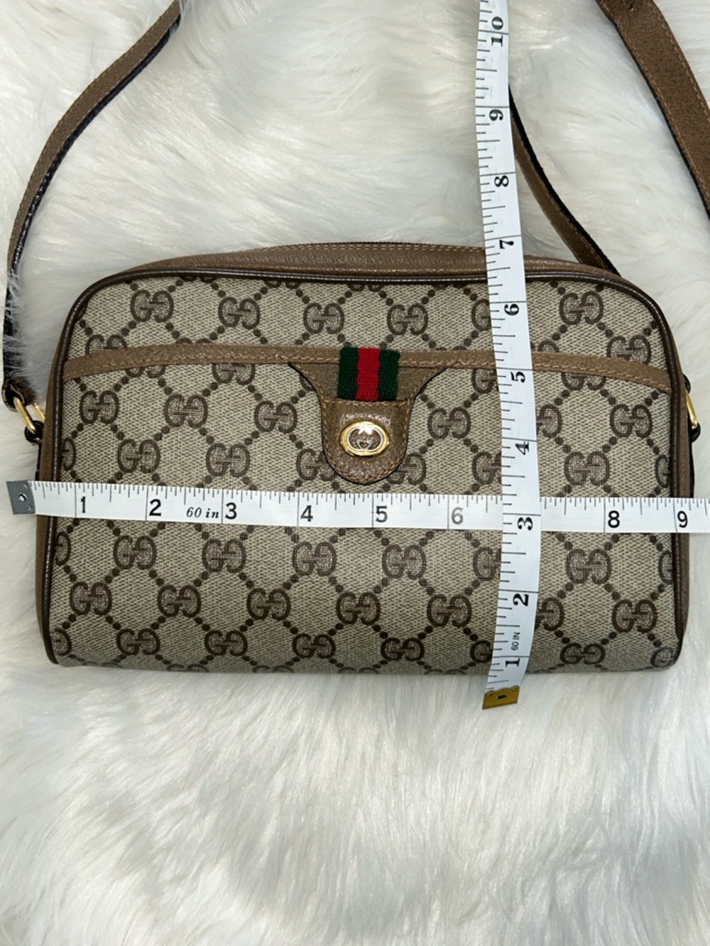 Gucci Beige Brown GG Canvas Crossbody with Green-Red Web and Gold Hardware - Picture 15 of 15